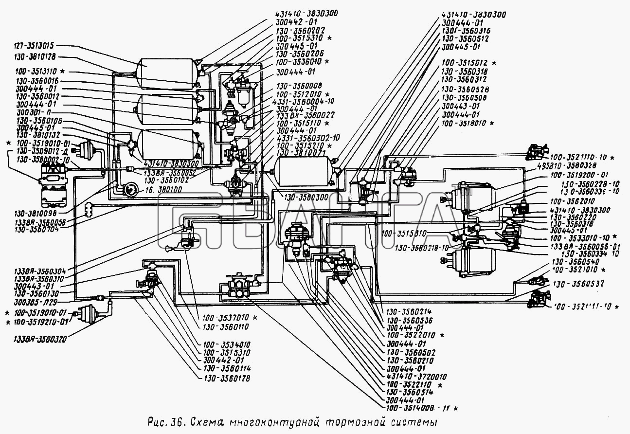 ЗИЛ ЗИЛ 431410 (130) Схема Схема многоконтурной тормозной системы-59