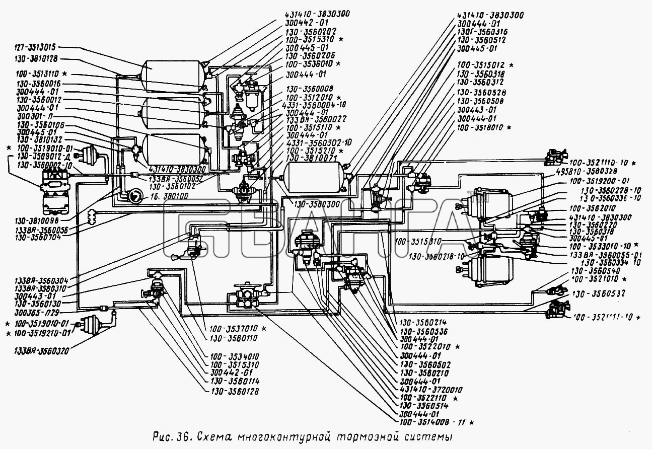 ЗИЛ ЗИЛ 431410 (130) Схема многоконтурной тормозной системы-59