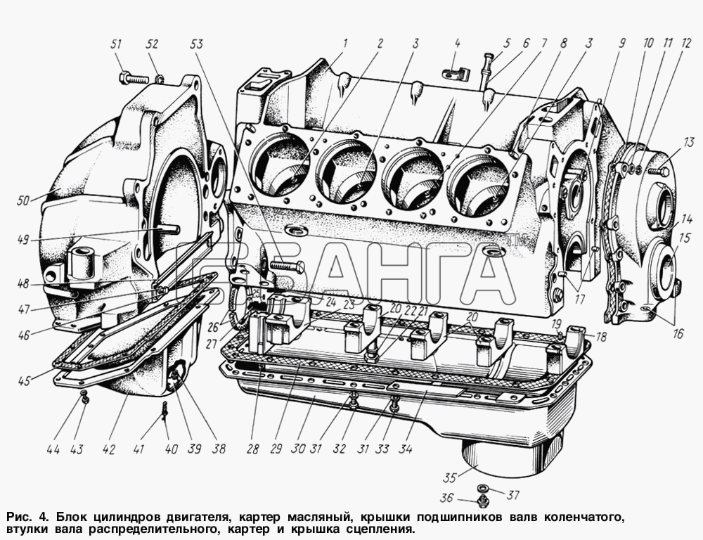 ЗИЛ ЗИЛ 131 Схема Блок цилиндров двигателя картер масляный banga.ua