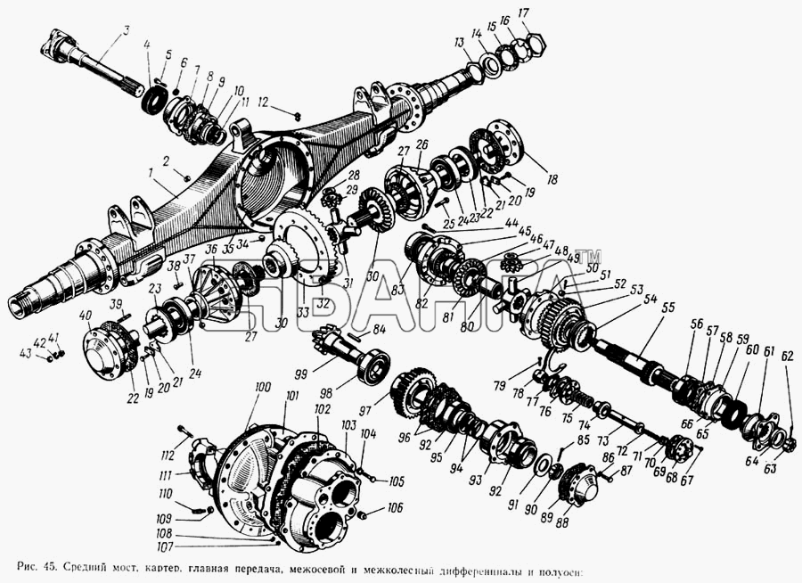 ЗИЛ ЗИЛ 133ГЯ Схема Средний мост картер главная передача banga.ua