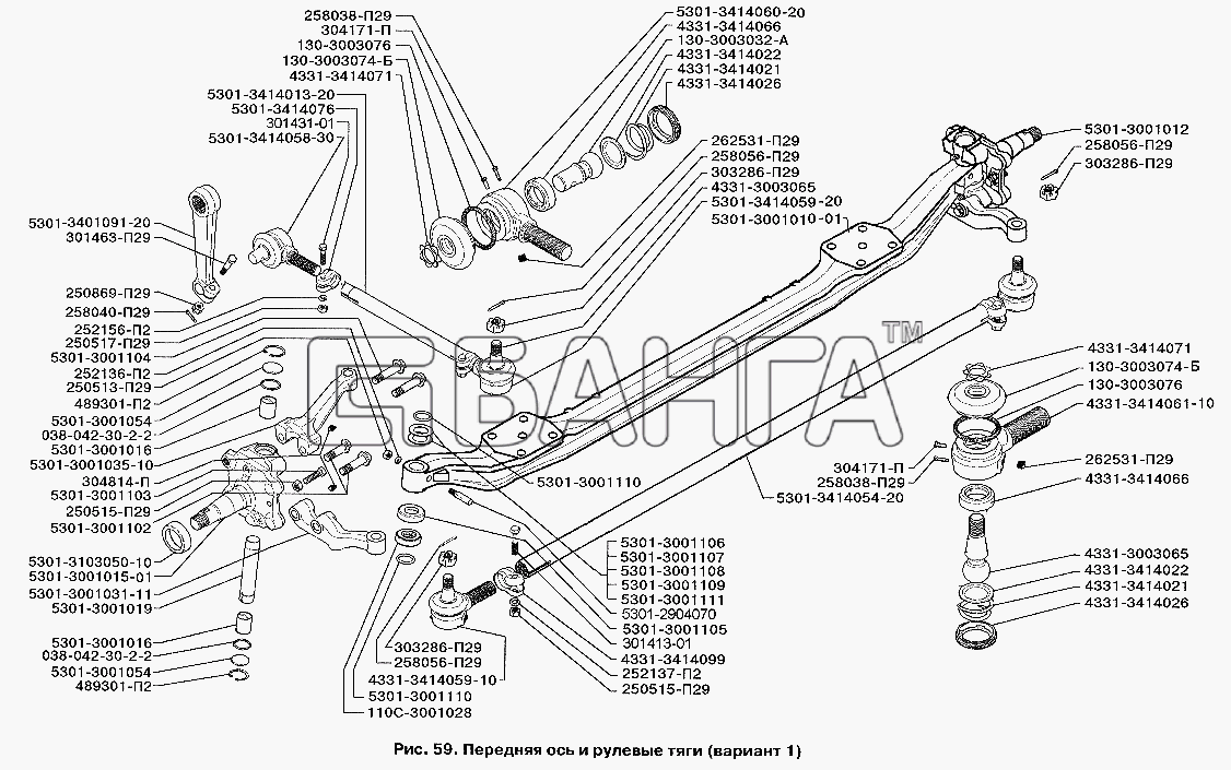 ЗИЛ ЗИЛ-3250 Схема Передняя ось и рулевые тяги (вариант 1)-71 banga.ua