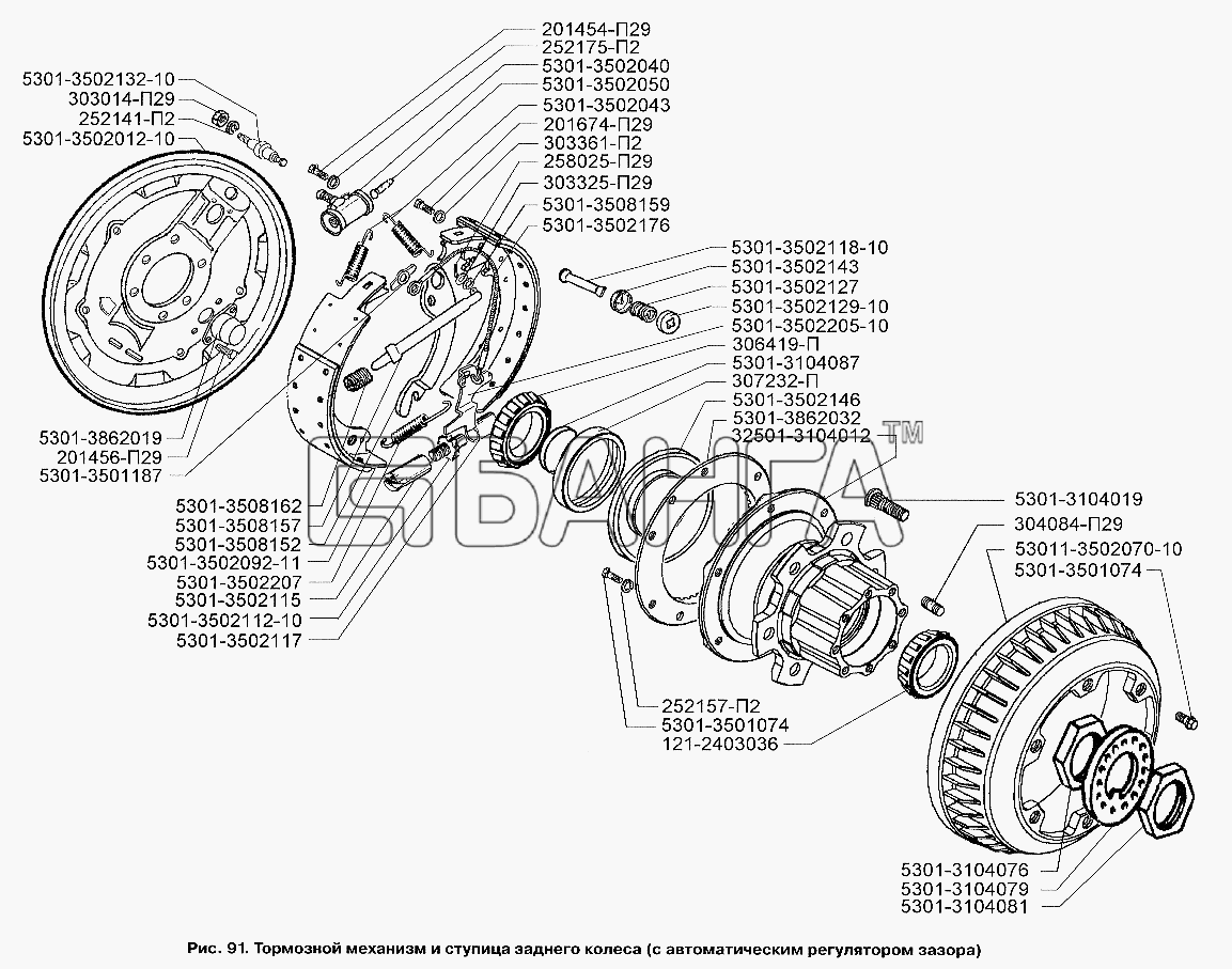 ЗИЛ ЗИЛ-3250 Схема Тормозной механизм и ступица заднего колеса