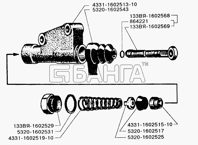 ЗИЛ ЗИЛ-433110 Схема Главный цилиндр управления сцеплением-42 banga.ua