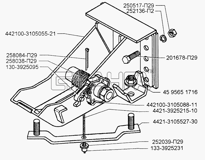 ЗИЛ ЗИЛ-433110 Схема Кронштейн и установка запасного колеса после