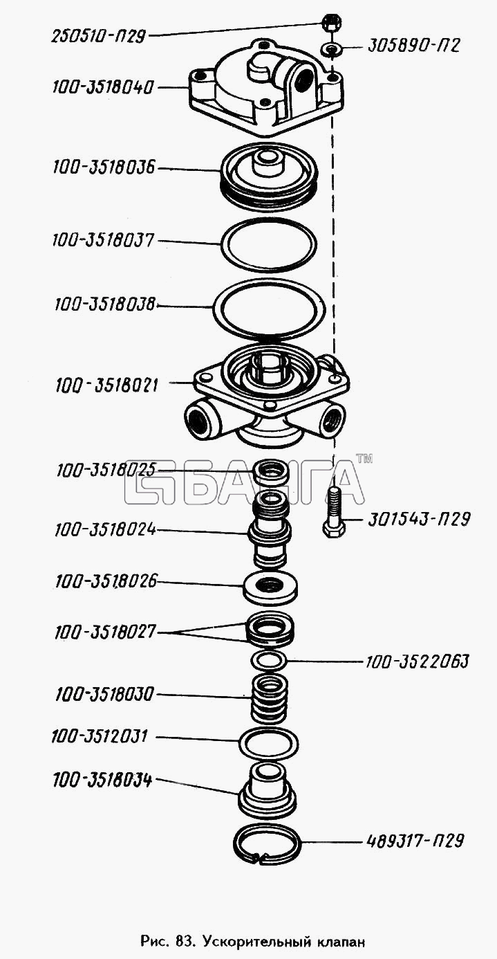 ЗИЛ ЗИЛ 442160 Схема Ускорительный клапан-127 banga.ua