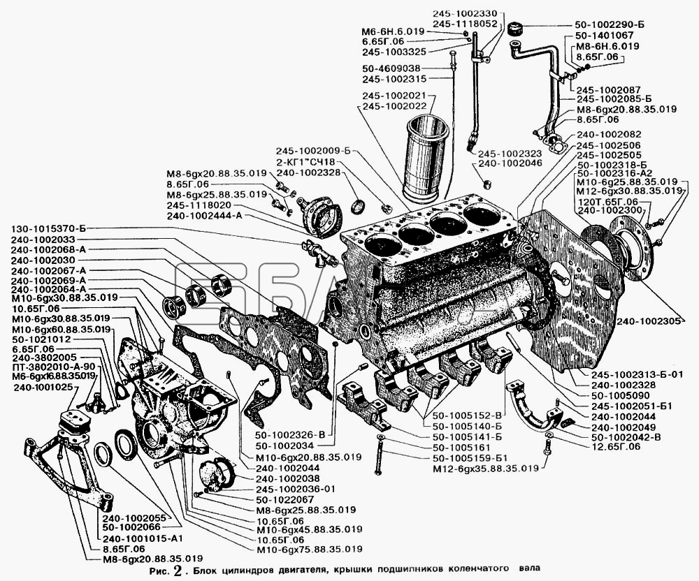 ЗИЛ ЗИЛ 5301 Схема Блок цилиндров двигателя крышки подшипников