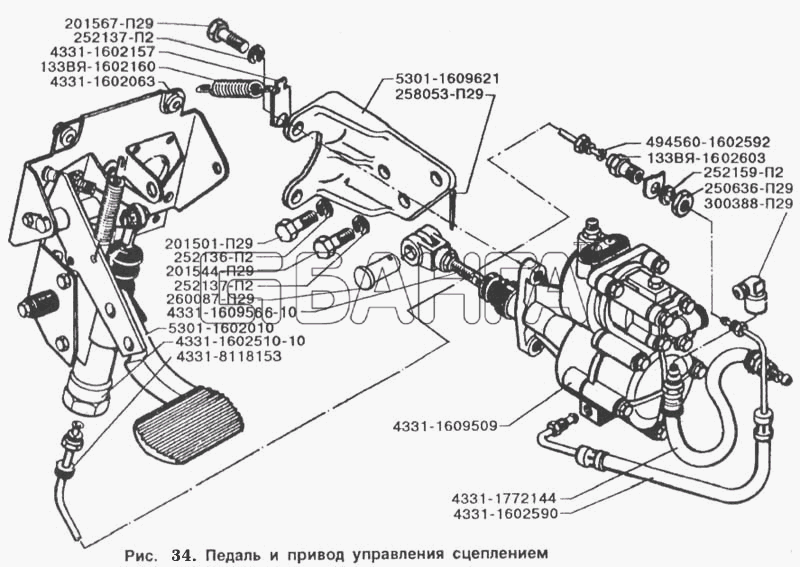 ЗИЛ ЗИЛ 5301 Схема Педаль и привод управления сцеплением-73 banga.ua