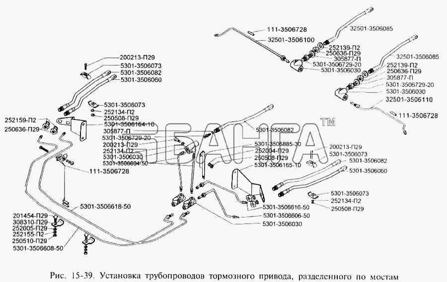 ЗИЛ ЗИЛ-3250 Схема Установка трубопроводов тормозного привода banga.ua
