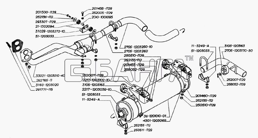 ЗМЗ ЗМЗ-406 Схема Глушитель трубы и подвеска глушителя-27 banga.ua