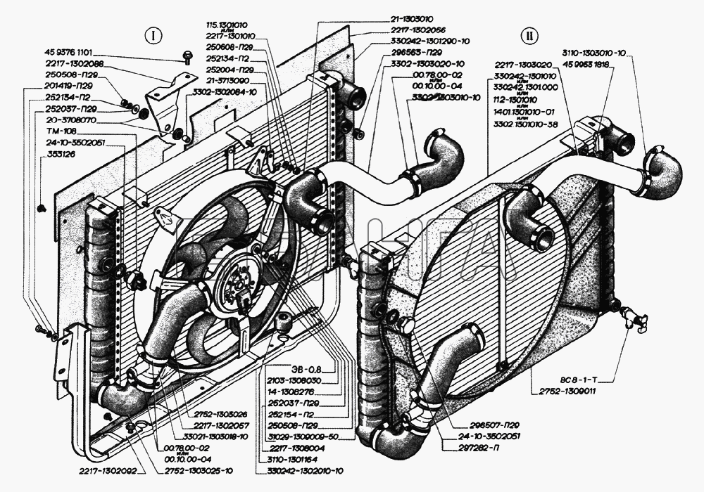 ЗМЗ ЗМЗ-402 Схема Радиатор двигателей ЗМЗ-406 (для автомрбилей