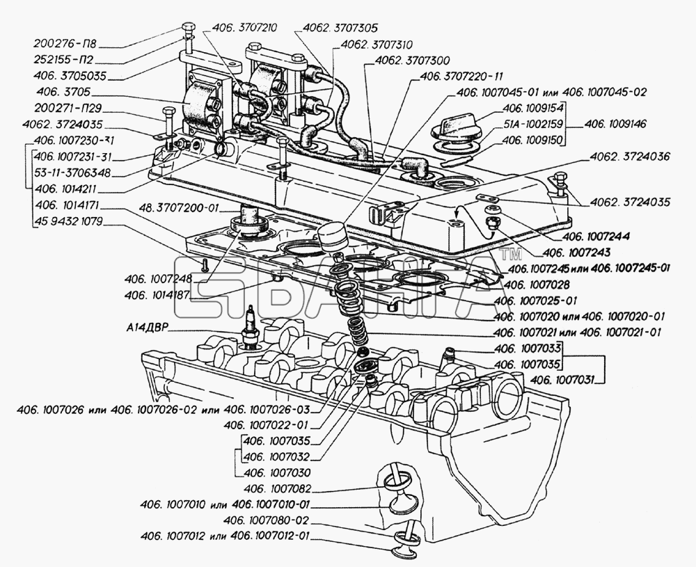 ЗМЗ ЗМЗ-406 Схема Клапаны и толкатели клапанов крышка клапанов