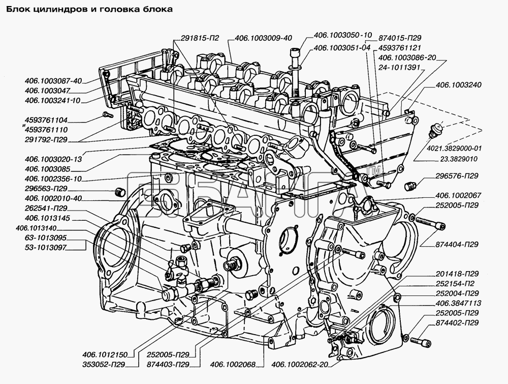 ЗМЗ ЗМЗ-40524.10 (Евро 3) Схема Блок цилиндров и головка блока-5