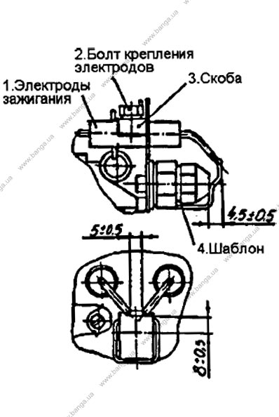 Установка электродов зажигания по шаблону КамАЗ-5320, -55102, -55111