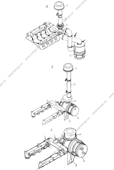 Схема систем забора воздуха автомобилей КамАЗ-5320, -55102,