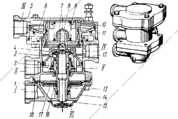 Клапан управления тормозными механизмами прицепа с двухпроводным приводом КамАЗ-5320, -55102, -55111, -53212