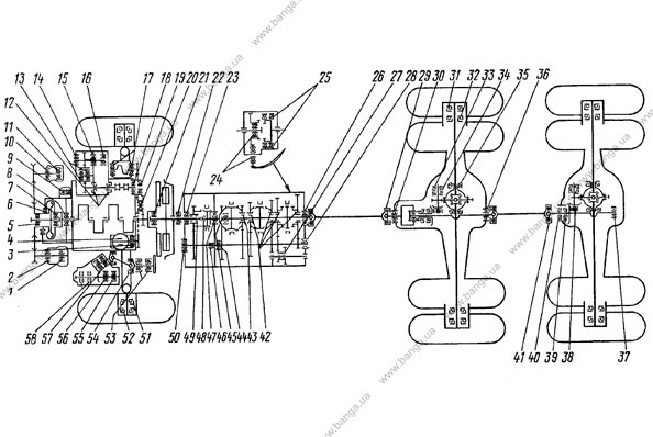 Схема расположения подшипников КамАЗ-5320, -55102, -55111