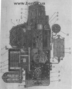Система смазки двигателя (поперечный разрез) КрАЗ-219, КрАЗ-221, КрАЗ-222, КрАЗ-214