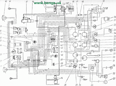Схема электрооборудования автомобилей КрАЗ-219, КрАЗ-221, КрАЗ-222, КрАЗ-214