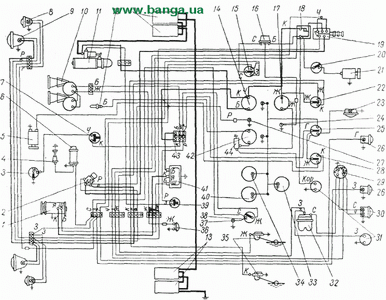 Схема электрооборудования автомобилей КрАЗ-219, КрАЗ-221, КрАЗ-222, КрАЗ-214