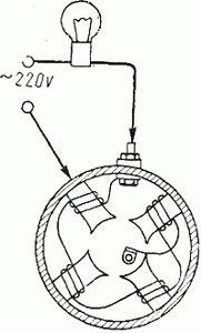 Схема проверки обмотки возбуждения при помощи контрольной лампочки КрАЗ-219, КрАЗ-221, КрАЗ-222, КрАЗ-214