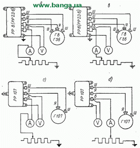 Схема включения приборов для проверки реле-регуля­тора на автомобиле КрАЗ-219, КрАЗ-221, КрАЗ-222, КрАЗ-214