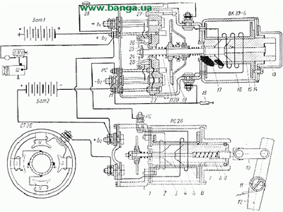 Схема включателя ВК30-Б и реле РС26 КрАЗ-219, КрАЗ-221, КрАЗ-222, КрАЗ-214