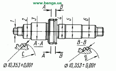 Расположение шеек промежуточного вала раздаточной коробки КрАЗ-260