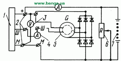 Схема для проверки регулятора напряжения на стенде КрАЗ-260