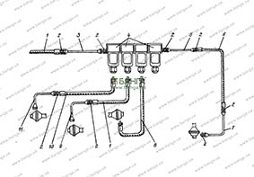 Схема воздухопроводов управления коробкой отбора мощности КрАЗ-5133 ВЕ
