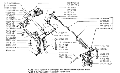 Привод управления двухсекционным тормозным краном КРАЗ-6322