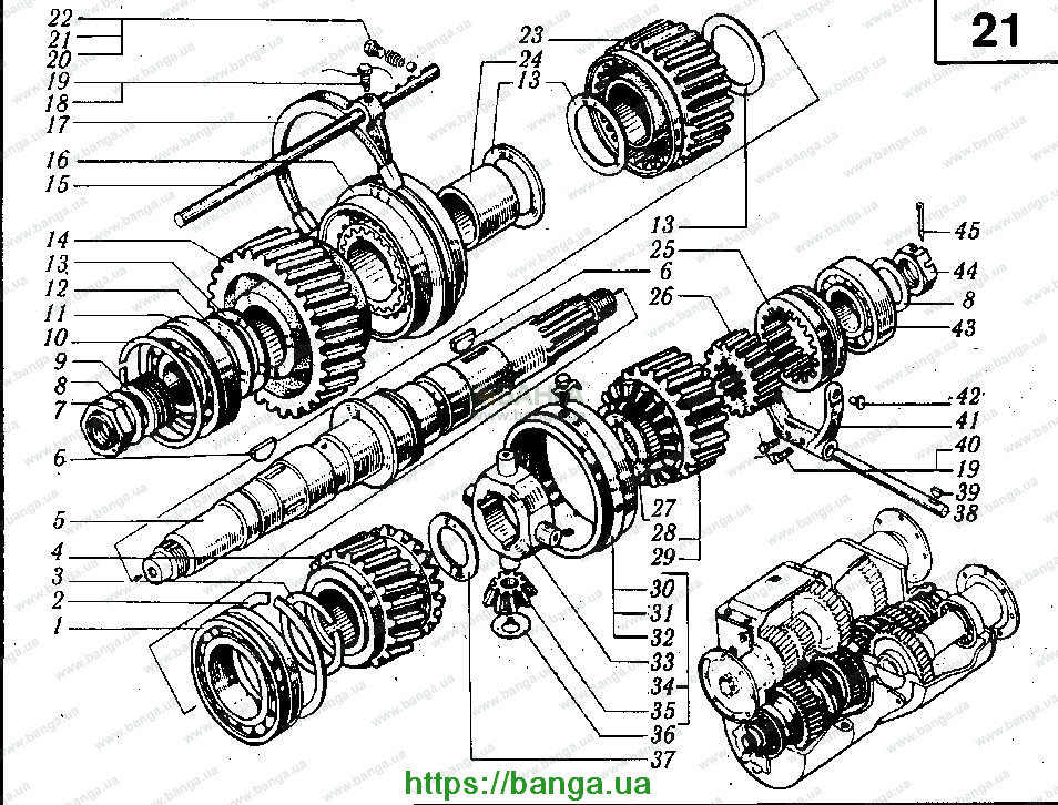 Вал промежуточный и шестерни КРАЩ-6510