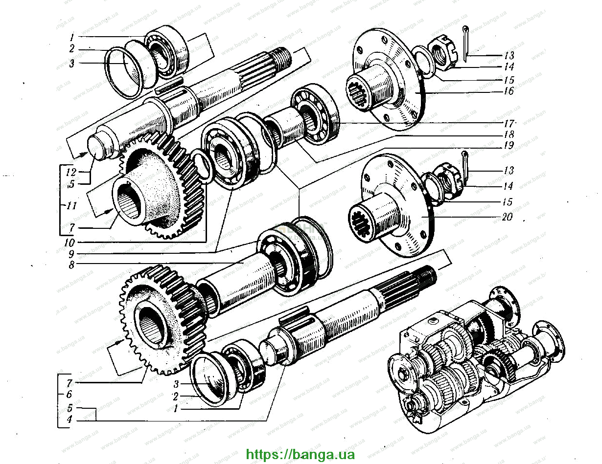 Валы и шестерни привода мостов КРАЗ-6510