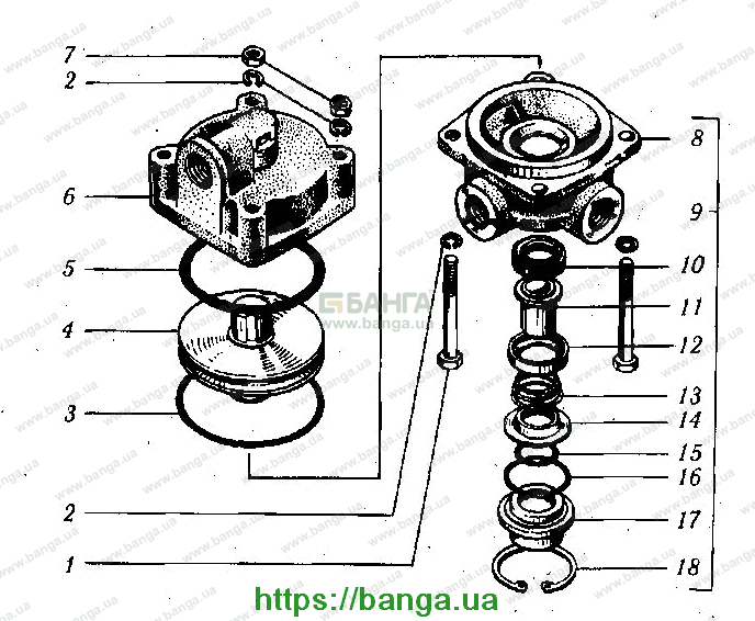 Клапан управления тормозной системой прицепа с двухпроводным приводом КрАЗ-6444 и КрАЗ-65101