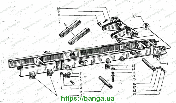 Надрамник и балансир двухцилиндрового опрокидывающего механизма КРАЗ-6510