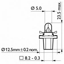 Фото : 12598CP | Лампа накаливания BAX8,5d/2Black12V 1.2W BAX8,5d/2 black (пр-во Philips)